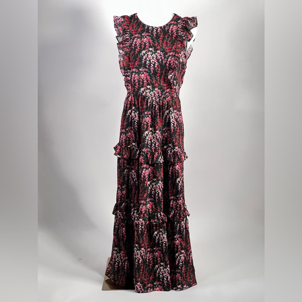 NWT NEW J Crew Sleeveless floral ruffle tiered maxi dress black - Picture 1 of 7